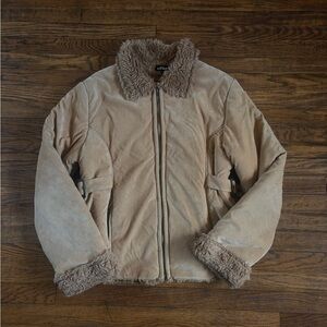 Cozy Tan Faux Fur Trim Jacket